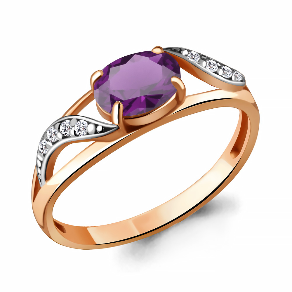 

Кольцо из серебра с аметистом/фианитом р., Aquamarine 6933204А, 6933204А_925_з