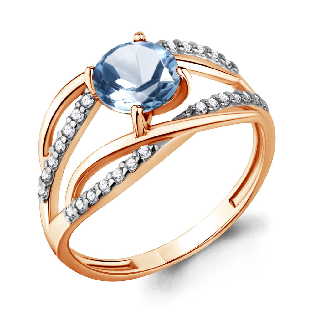 

Кольцо из серебра с топазом/фианитом р. Aquamarine 6520605А, 6520605А_925_з