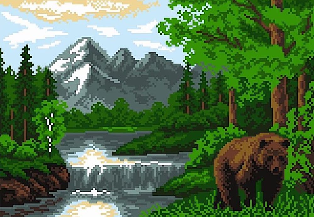 

Рисунок на ткани Пейзаж с медведем