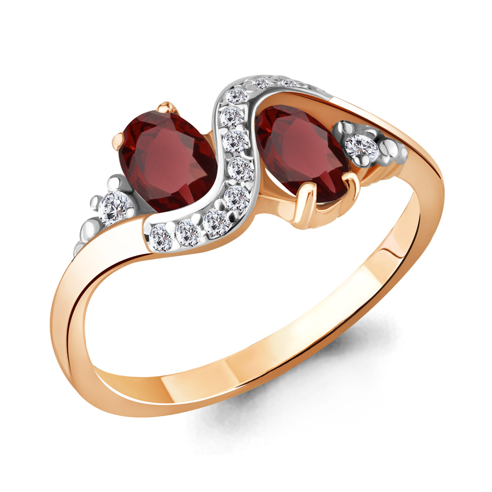 

Кольцо из серебра с гранатом/фианитом р., Aquamarine 6920003А, 6920003А_925_з