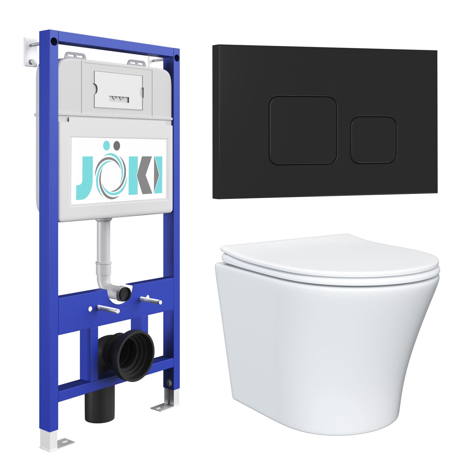Комплект JOKI: инсталляция JK01150+кнопка JK023543BM черный+унитаз Astra JK8021052 белый