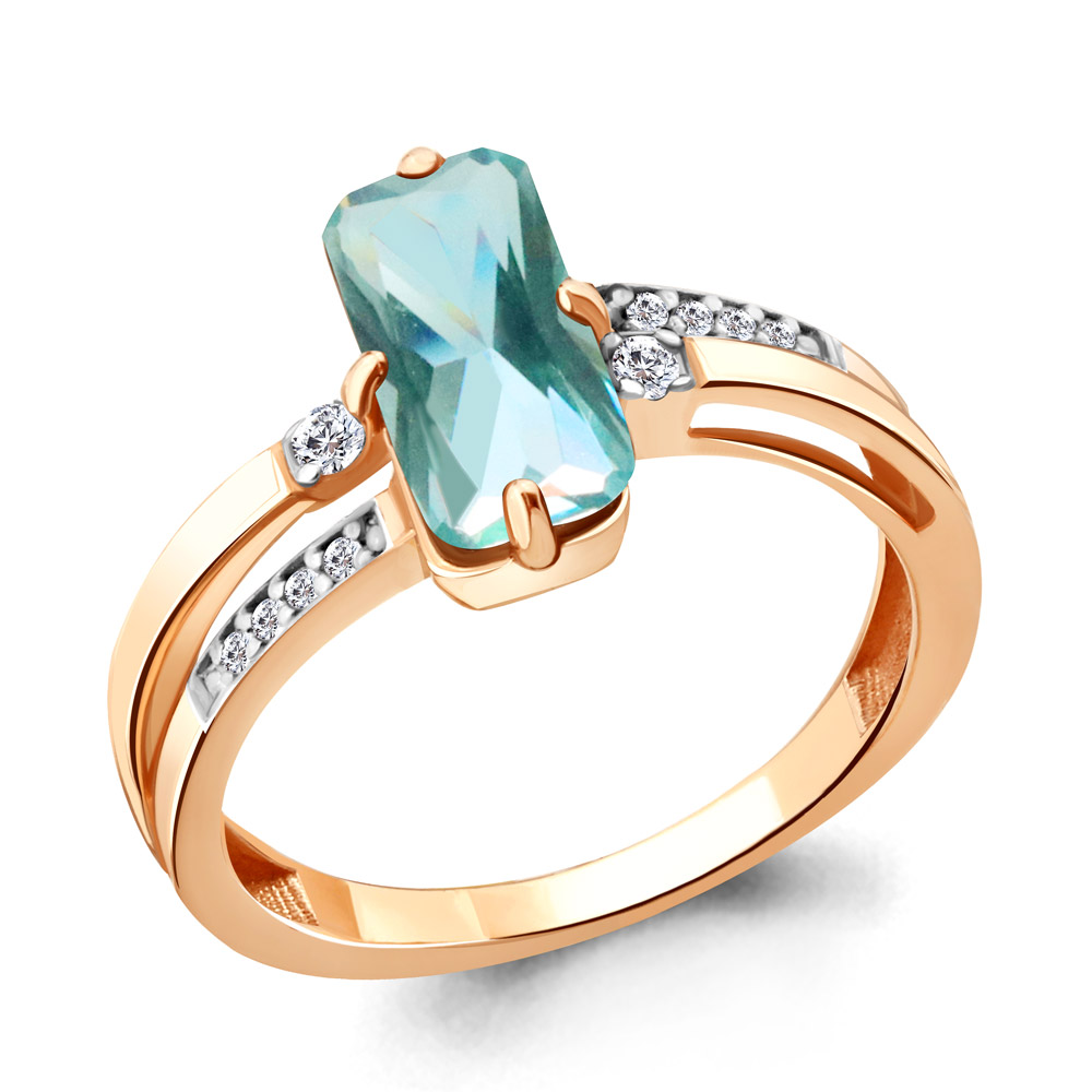 

Кольцо из серебра с турмалином искусственным/фианитом р., Aquamarine 6914188А, 6914188А_925_з
