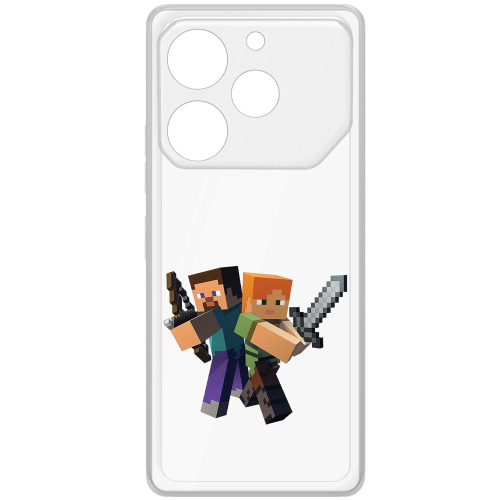 

Чехол-накладка Krutoff Clear Case Minecraft-Стив и Алекс для TECNO Pova 6 Pro, Прозрачный