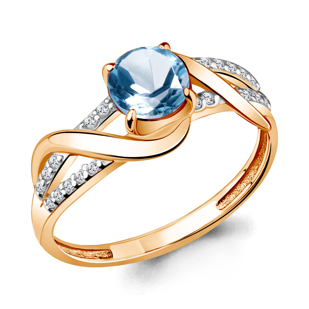 

Кольцо из серебра с топазом/фианитом р. Aquamarine 6520905А, 6520905А_925_з