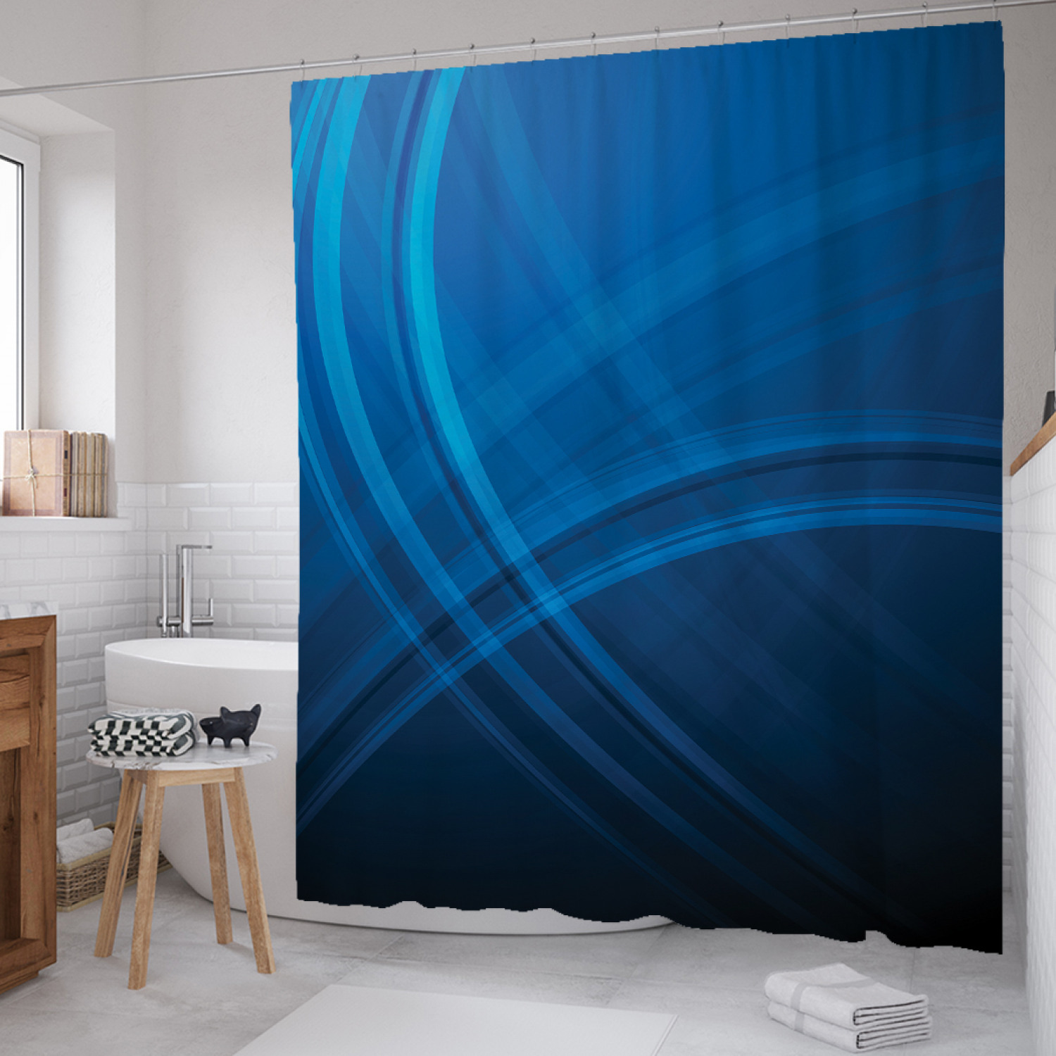 

Штора для ванной JoyArty "Изгибы деграде" из сатена, 180х200 см с крючками, Синий, Изгибы деграде