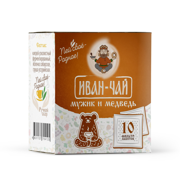 

Чай черный Иван ДА Иван-чай мужик и медведь в пакетиках 3 г х 10 шт