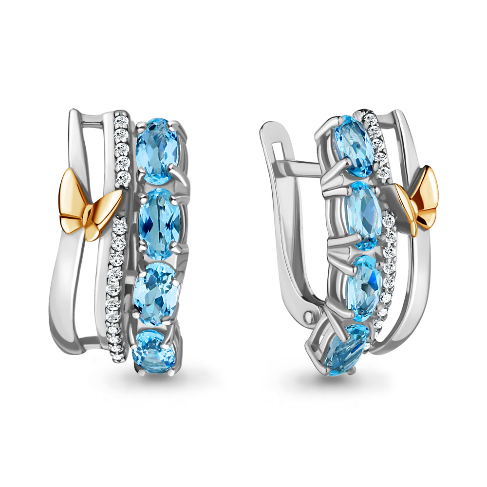 

Серьги из серебра с топазом/фианитом Aquamarine 4471305А, 4471305А_925_р