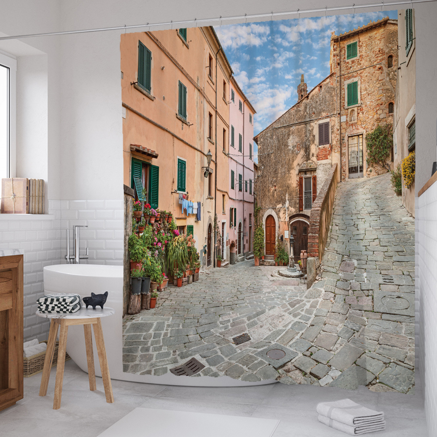 

Штора для ванной JoyArty "Булыжник на улице" из сатена, 180х200 см с крючками, Бежевый, Булыжник на улице