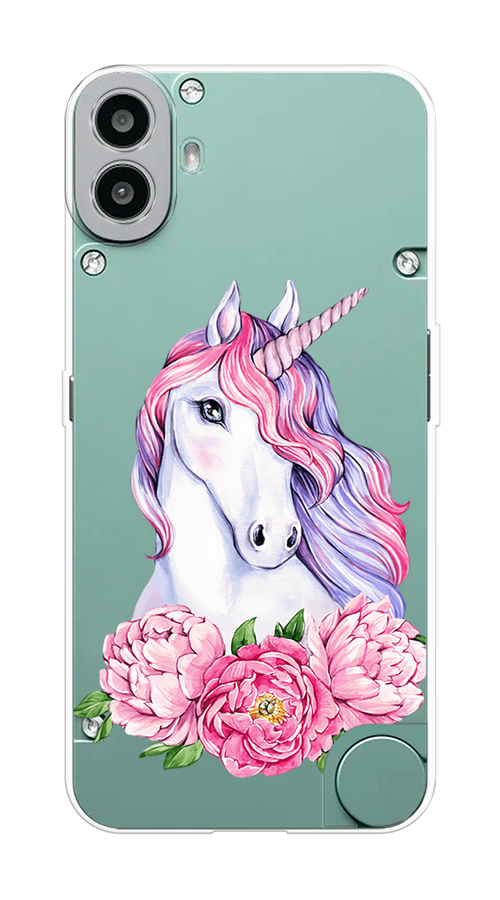 

Чехол на CMF Phone 1 "Единорог с пионами", Розовый;белый;зеленый, 3300450-1