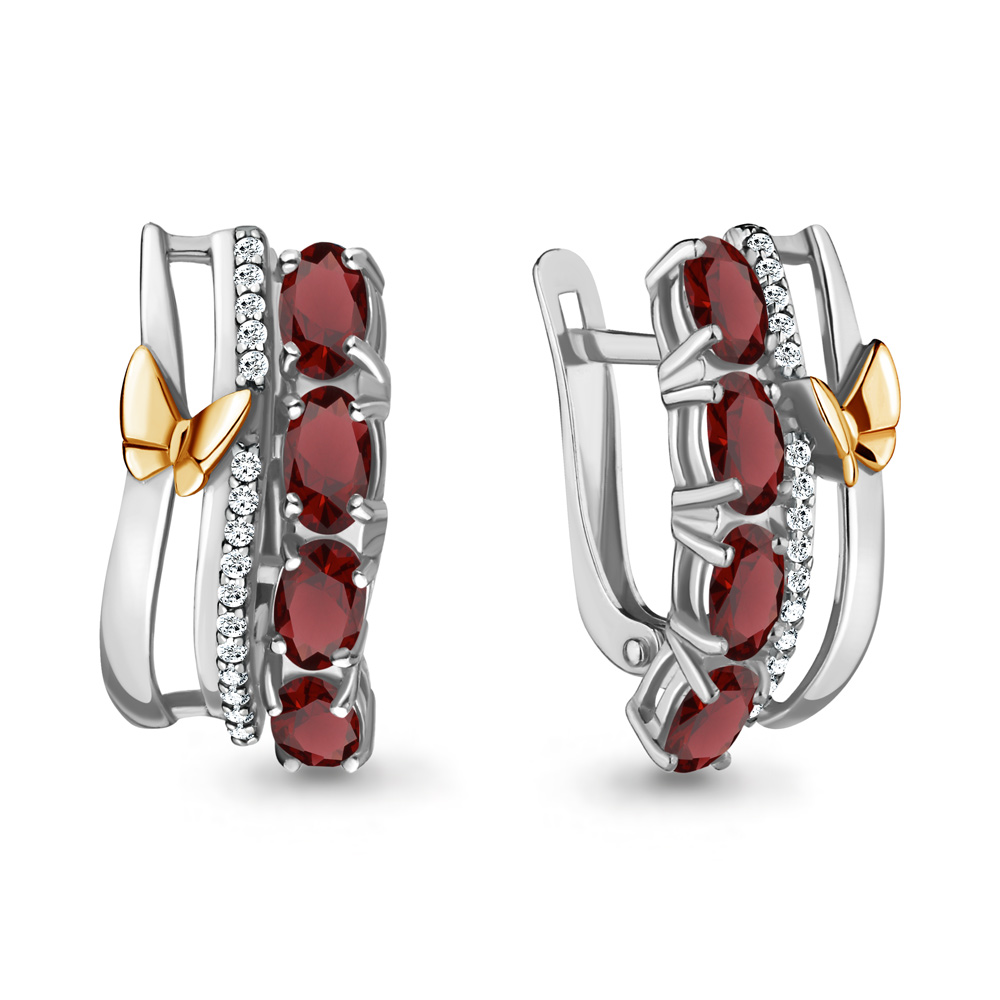

Серьги из серебра с гранатом/фианитом Aquamarine 4471303А, 4471303А_925_р