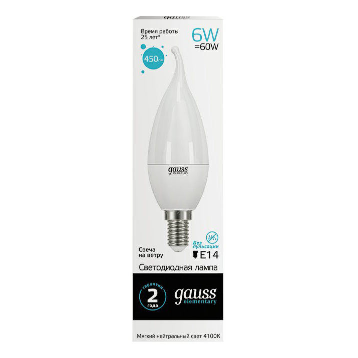 Лампа Gauss LED Elementary Candle 6W E14 4100K 100046617476