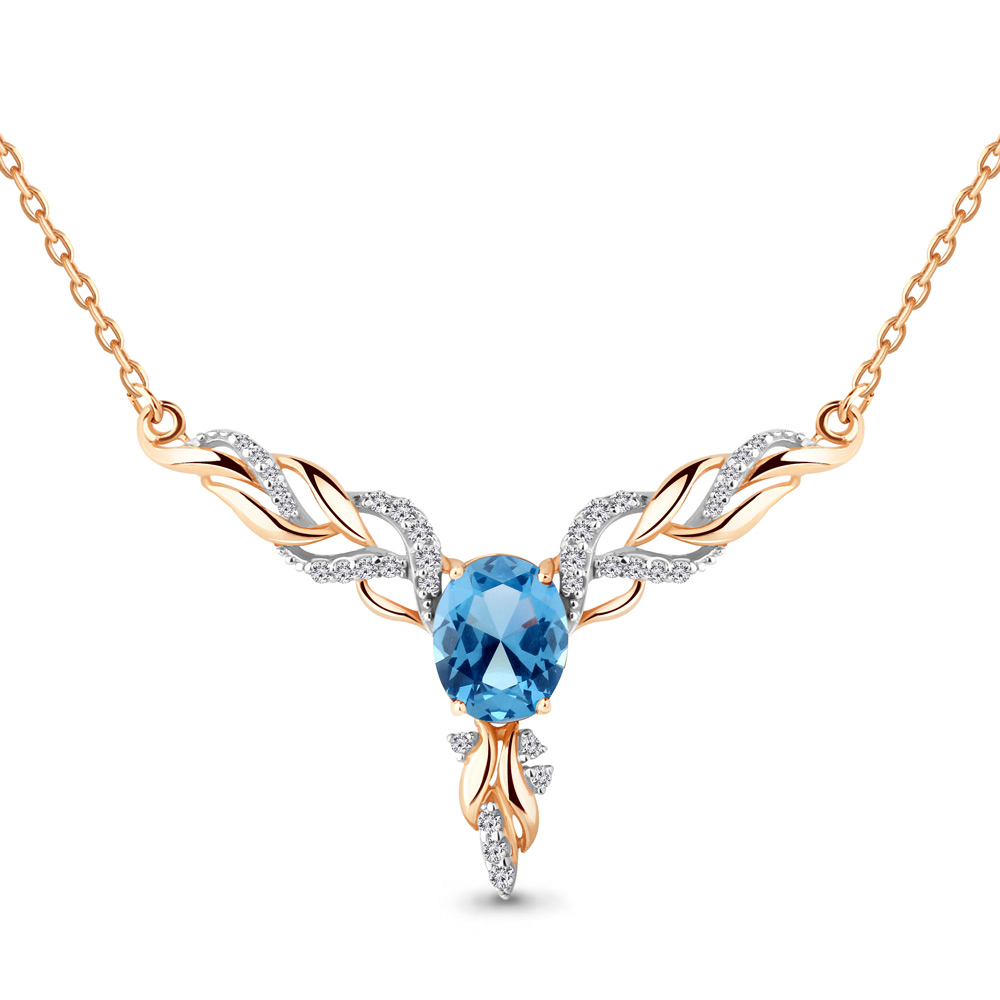 

Колье из серебра с топазом искусственным/фианитом 40 см Aquamarine 7354792А, 7354792А_925_з