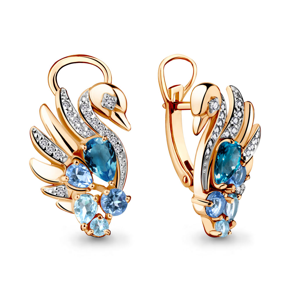 

Серьги из серебра с топазом/фианитом Aquamarine 4488266А, 4488266А_925_з