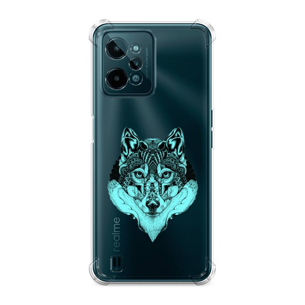 

Чехол Awog на Oppo Realme C15 "Бирюзовый волк", Голубой;черный, 259351-1