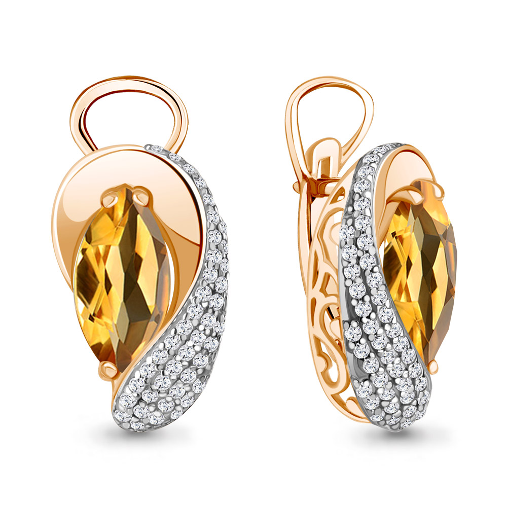 

Серьги из серебра с цитрином/фианитом Aquamarine 4478906А, 4478906А_925_з