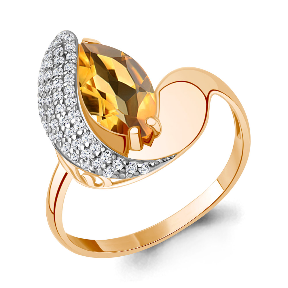 

Кольцо из серебра с цитрином/фианитом р. Aquamarine 6579306А, 6579306А_925_з