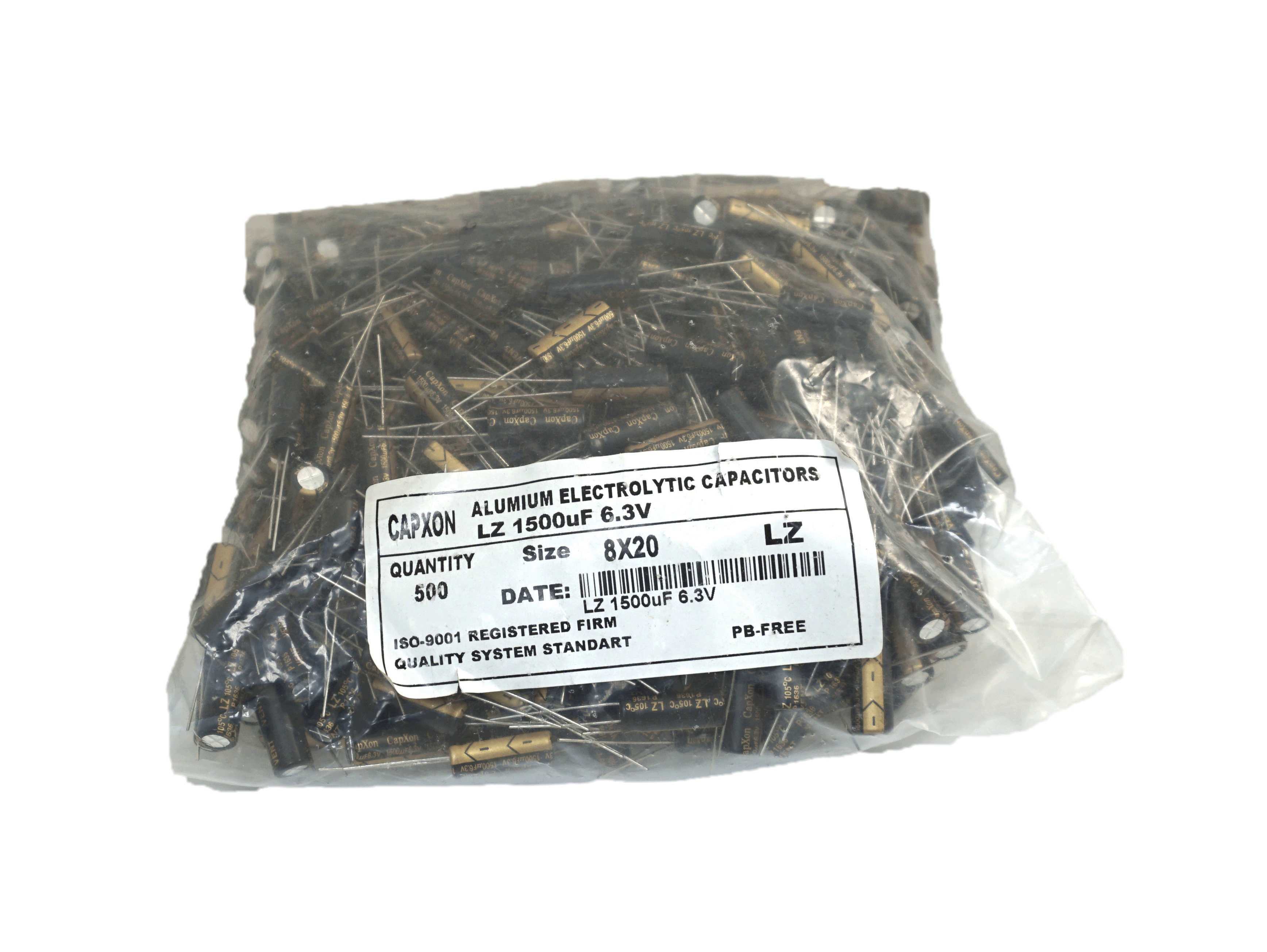 

500 шт Конденсатор электролитический алюминиевый 1500 мкФ 6,3V 8x20 LZ, LZ_с08-2-9 32201_1500 мкФ 6.3В