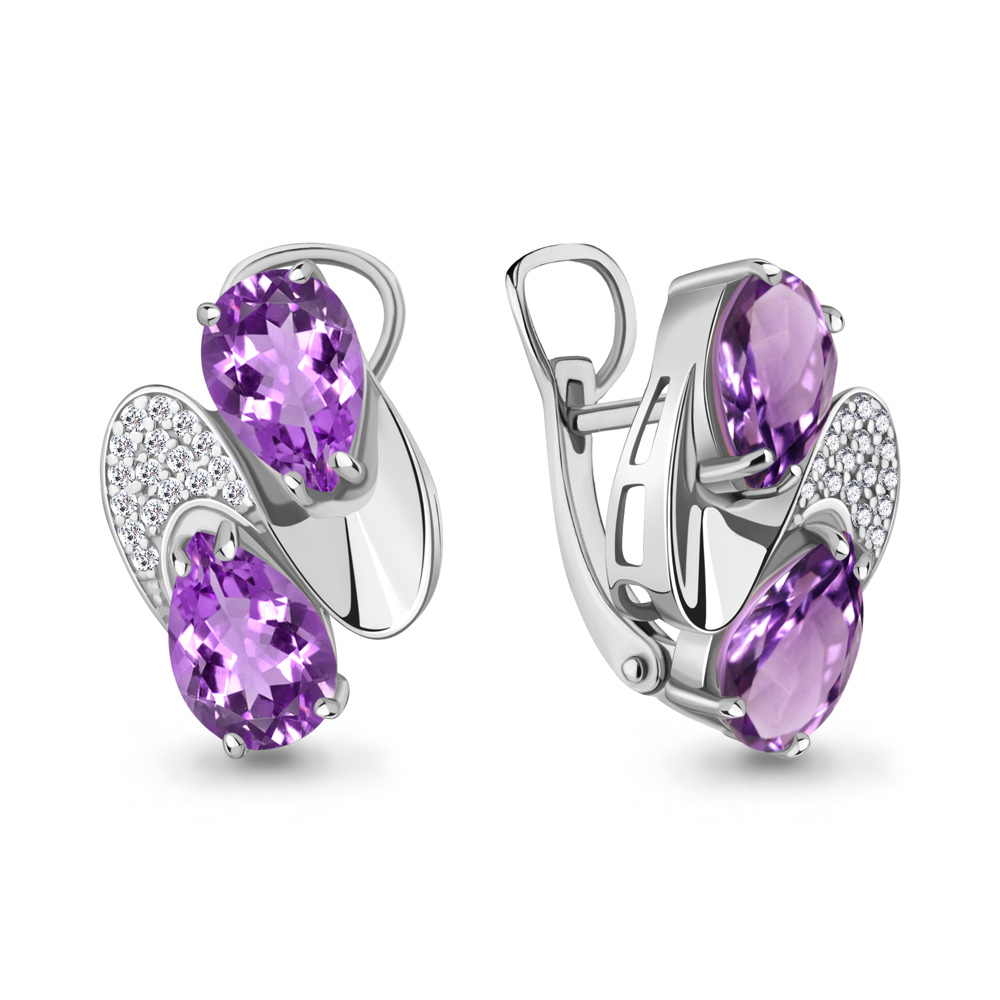

Серьги из серебра с аметистом/фианитом Aquamarine 4479004А, 4479004А_925_р