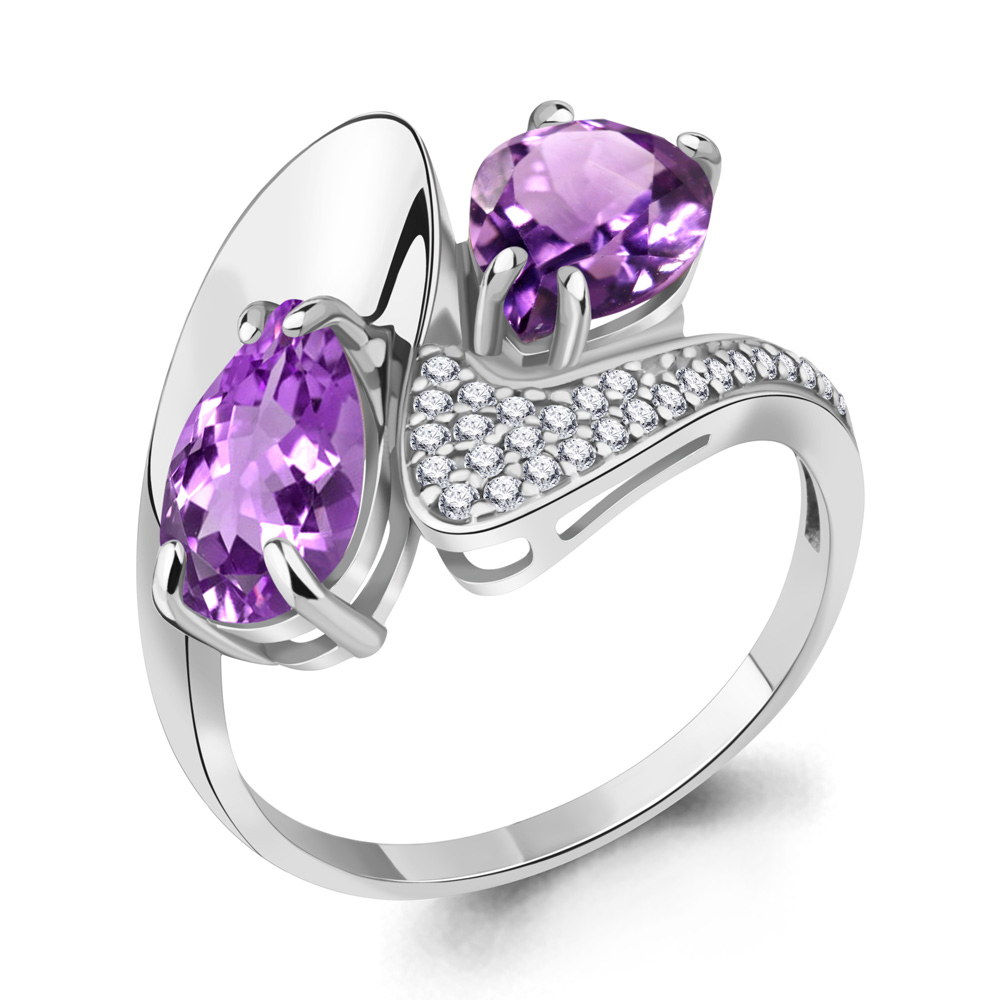 

Кольцо из серебра с аметистом/фианитом р., Aquamarine 6579404А, 6579404А_925_р