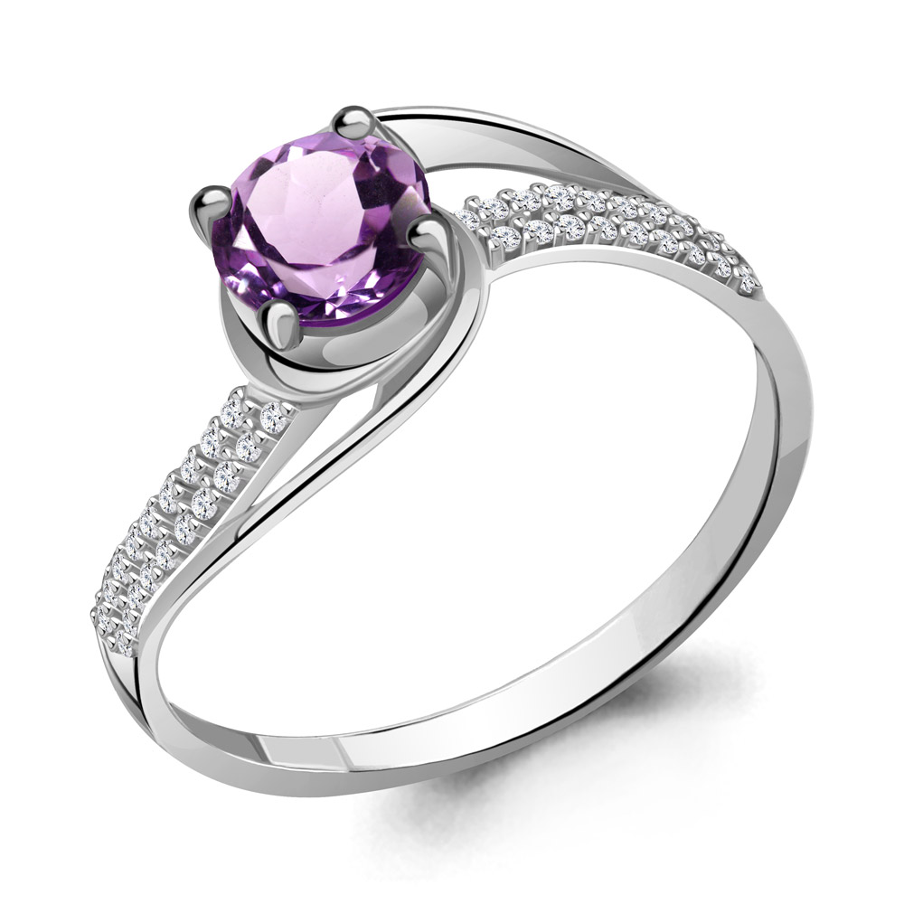 

Кольцо из серебра с аметистом/фианитом р. Aquamarine 6399604А, 6399604А_925_р