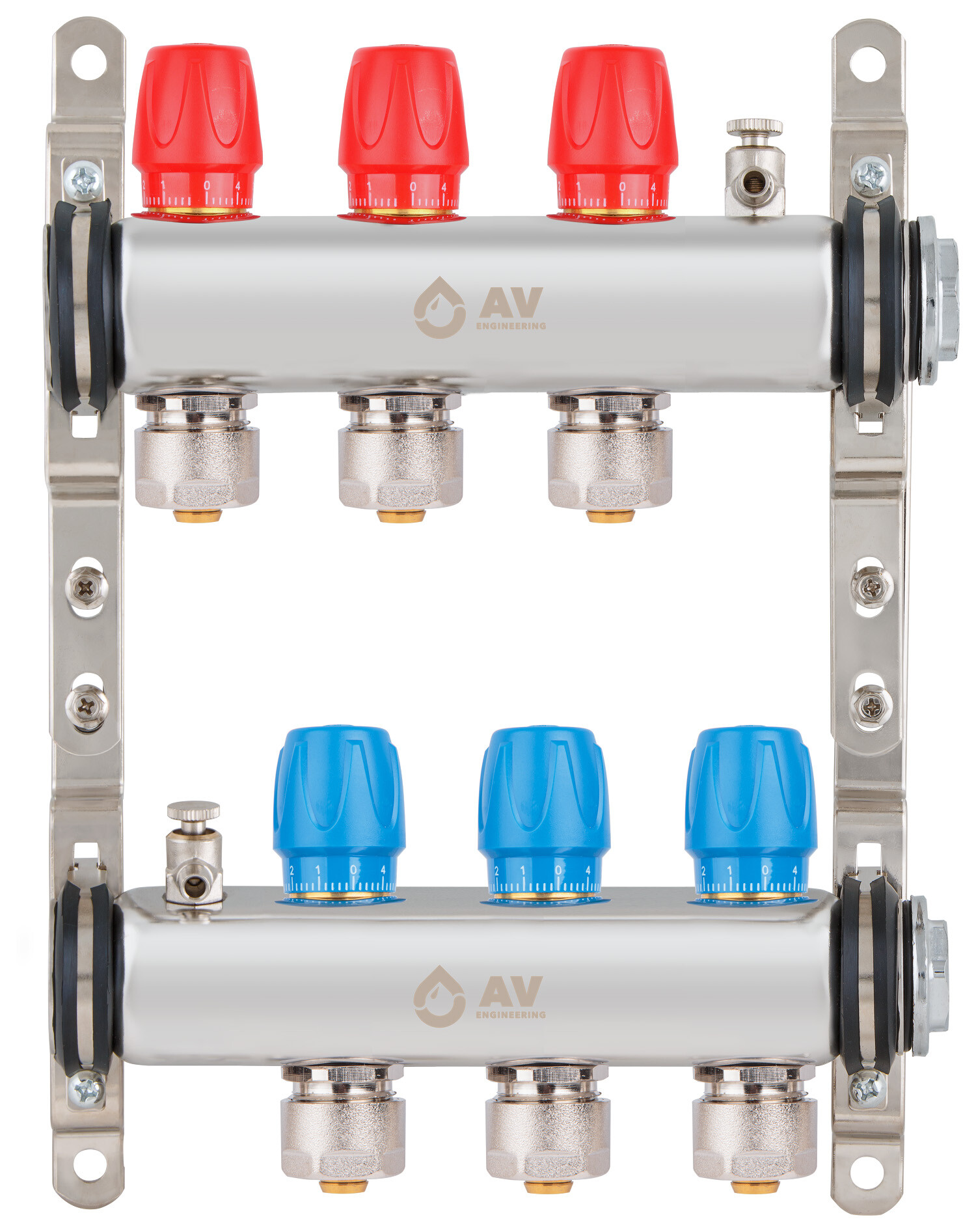 Коллекторная группа AV ENGINEERING AVE135 3 выхода (AVE13500103) коллекторная группа valtec vtc 586 emnx 0607 1 вр г х 7 выходов 3 4 нр ш ек х 1 вр г с расходомерами нержавеющая сталь