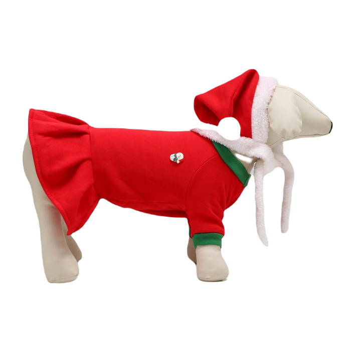Новогодний костюм Снегурочка для собак, размер XS, красный (ДС 18, ОШ 22, ОГ 30 см)