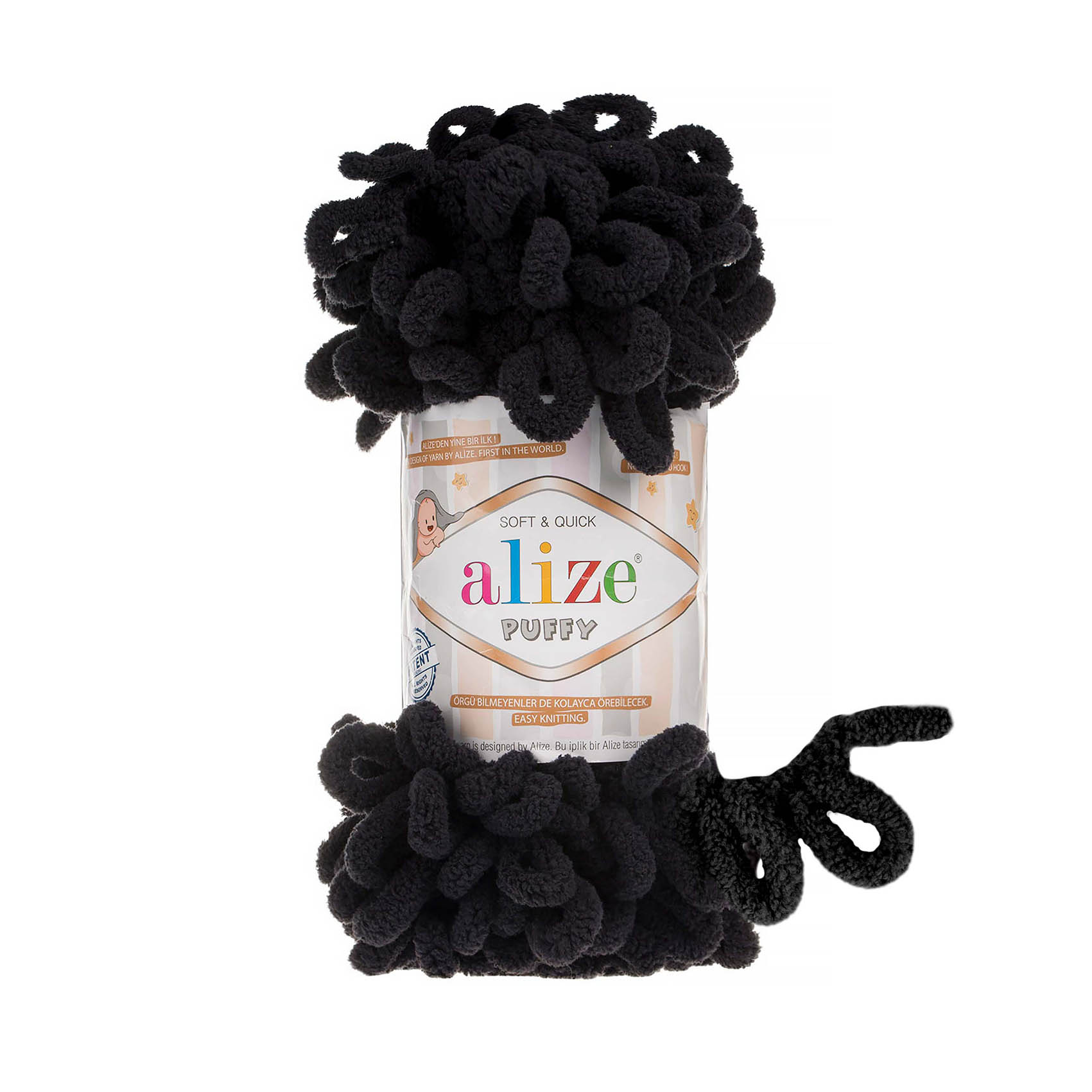 

Пряжа Alize Puffy 100% микрополиэстер 9 м/100 гр 60 Черный, 5 мотков, Puffy NL01