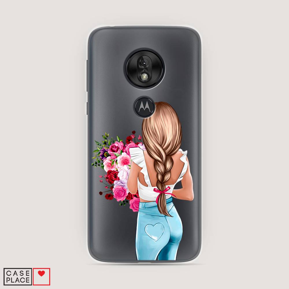 

Чехол на Motorola Moto G7 Play "Девушка с цветами", Коричневый;розовый;голубой, 241250-6