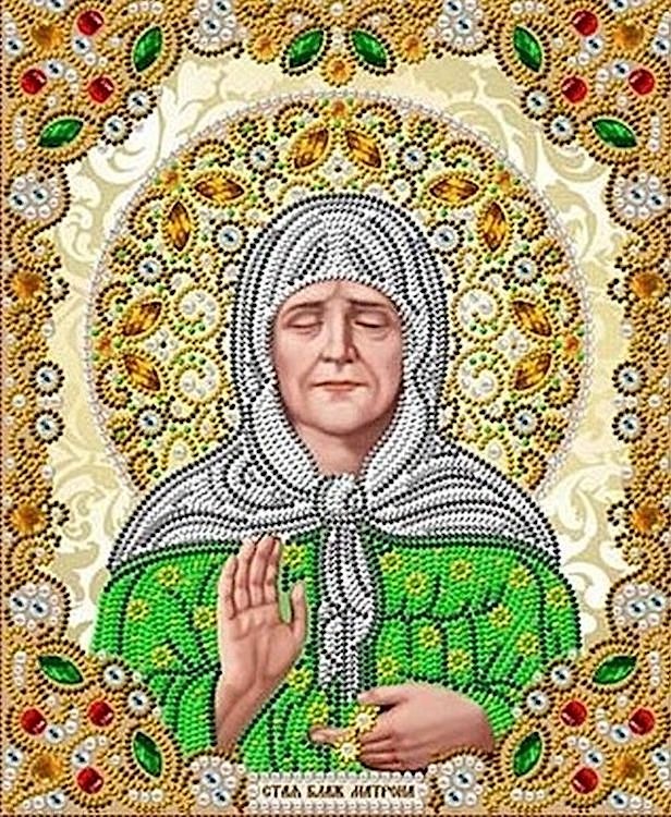 

Рисунок на ткани Матрона Московская в жемчуге и кристаллах
