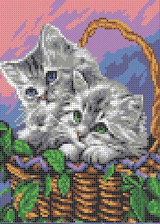 

Рисунок на ткани Мамы и их зверята. Котята в корзине