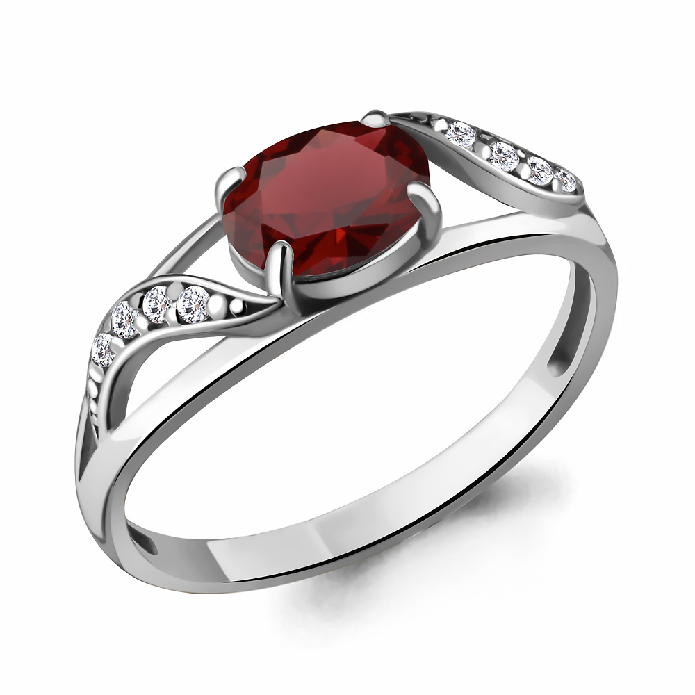 

Кольцо из серебра с гранатом/фианитом р. Aquamarine 6933203А, 6933203А_925_р