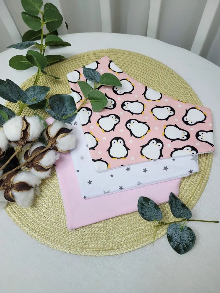 Нагрудники непромокаемые Пингвины на розовом 3шт