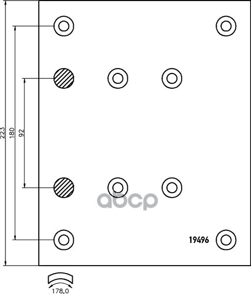 

Накладка тормозной колодки MAN MERCEDES (410x223) стандарт 64 отв. 8x18 / 93059 (8шт.) TEX