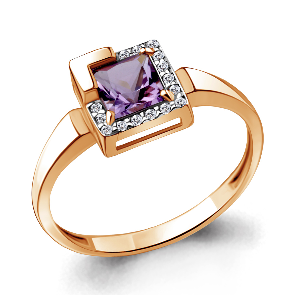 

Кольцо из серебра с аметистом/фианитом р., Aquamarine 6942204А, 6942204А_925_з