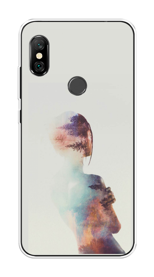 

Чехол на Xiaomi Redmi Note 6 Pro "Девушка-лес", Розовый;голубой;серый, 34650-1