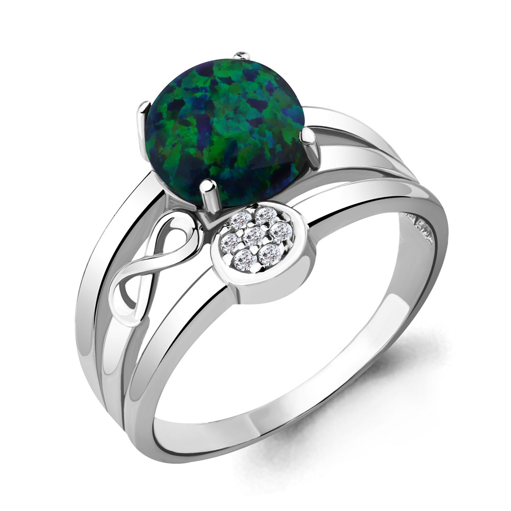 

Кольцо из серебра с опалом искусственным/фианитом р., Aquamarine 6577596А, 6577596А_925_р