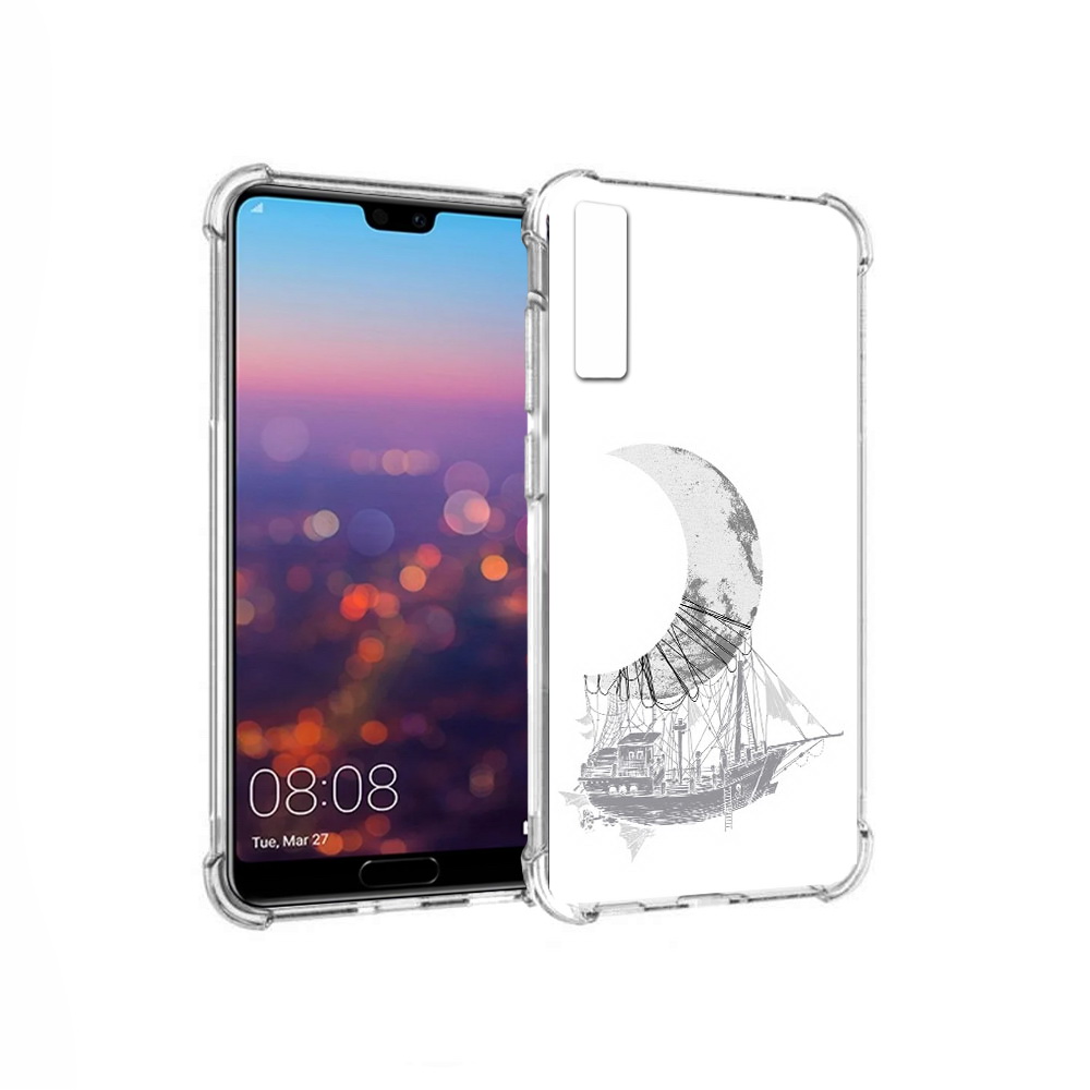 Чехол MyPads Tocco для Huawei P20 Pro черно белый корабль полумесяц (PT108144.28.684)