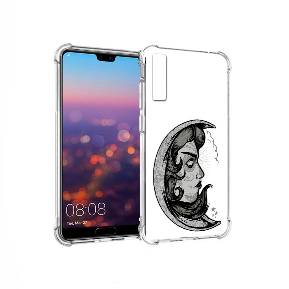 

Чехол MyPads Tocco для Huawei P20 Pro черно белая луна с лицом (PT108144.28.680), Прозрачный, Tocco