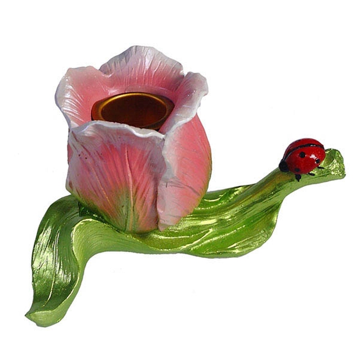 фото Подсвечник тюльпан с листком, розовый ремеко