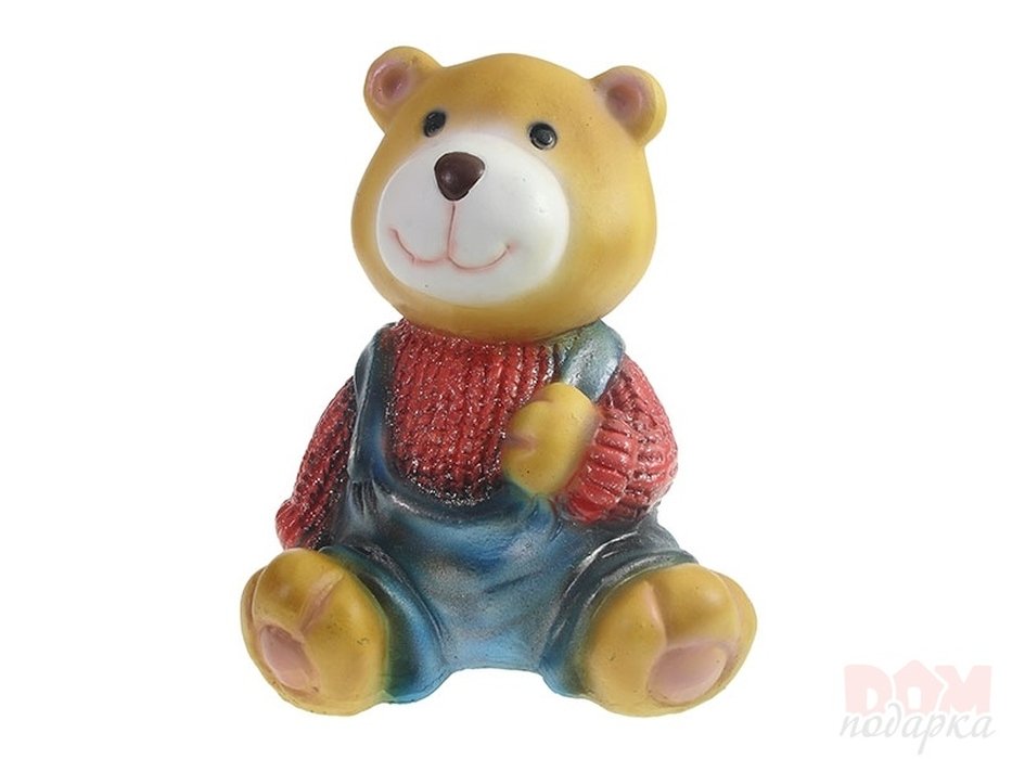 фото Фигура декоративная медвежонок в красном свитере хорошие сувениры