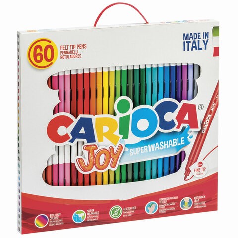 фото Фломастеры carioca италия joy 60шт 30 цв суперсмываемые, карт. коробка с ручкой 41015