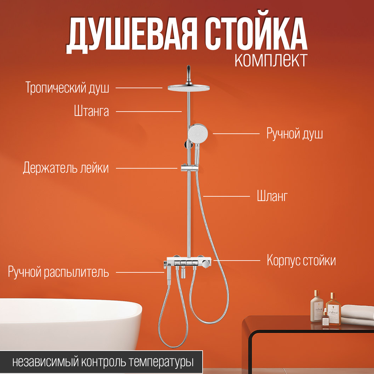 

Душевая стойка Xiaomi MJKWLYHS01DB хром, Серебристый, MJKWLYHS01DB