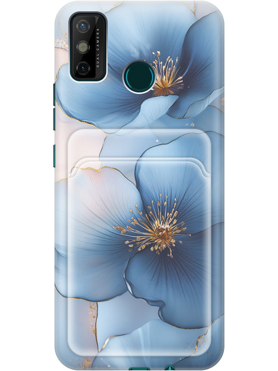 

Силиконовый чехол на Tecno Spark 6 Go с принтом "Голубые ирисы" с карманом для карты, Прозрачный;голубой;синий, 741735624