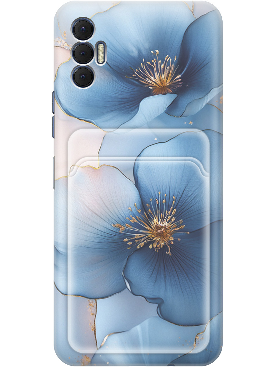 

Силиконовый чехол на Tecno Spark 8P с принтом "Голубые ирисы" с карманом для карты, Прозрачный;голубой;синий, 741736224