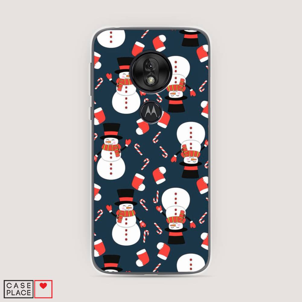 

Чехол на Motorola Moto G7 Play "Синие снеговики", Синий;белый;красный, 241250-5