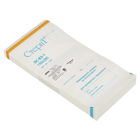 Пакет бумажный самоклеящийся Стерит для стерилизации, Винар, 150х280мм, 100 шт.