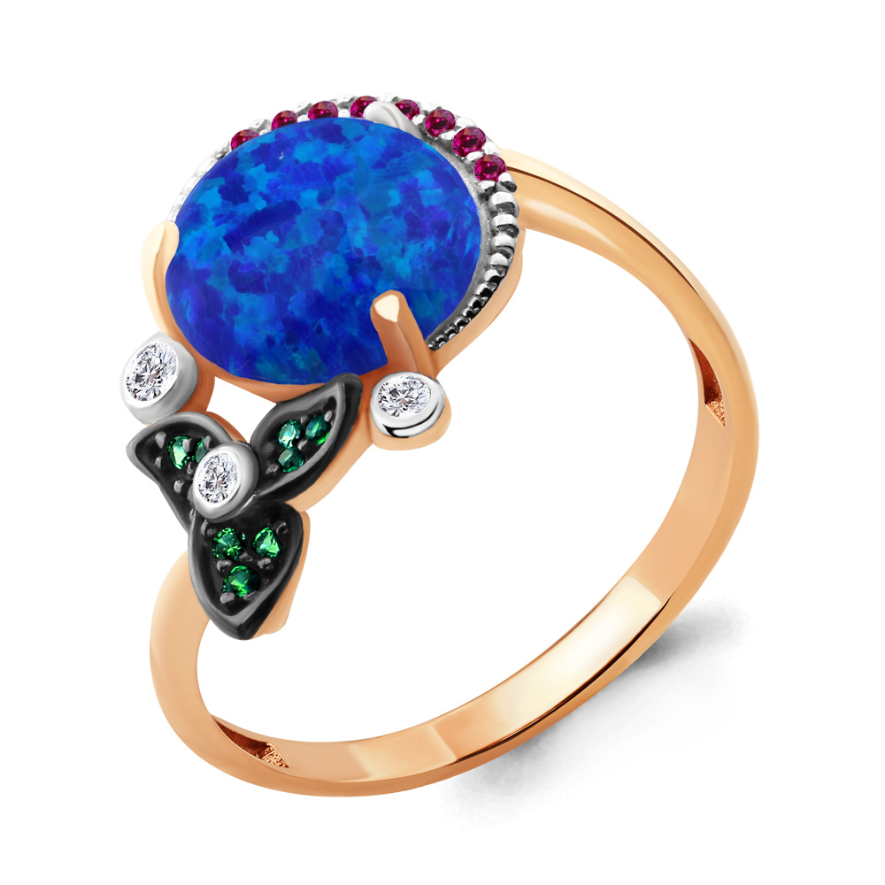 

Кольцо из серебра с корундом/фианитом/изумрудом искусственным р., Aquamarine 6599695ВГ, 6599695ВГ_925_з