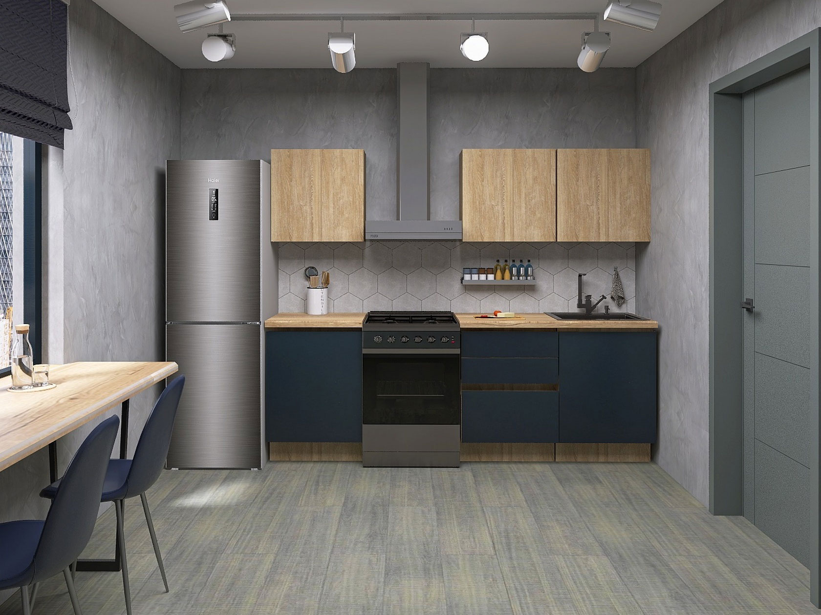 

Кухонный гарнитур СБК Женева 180 см Дуб Палермо / Синий