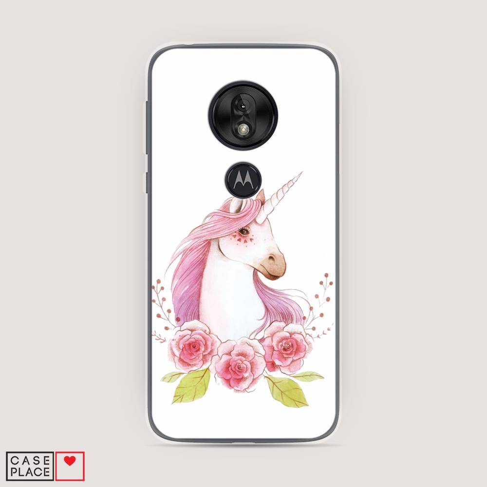 

Чехол на Motorola Moto G7 Play "Единорог цветы", Белый;розовый;серый, 241250-1