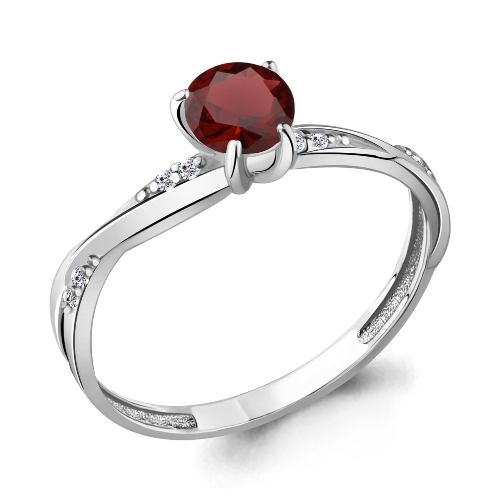 

Кольцо из серебра с гранатом/фианитом р., Aquamarine 6511803А, 6511803А_925_р